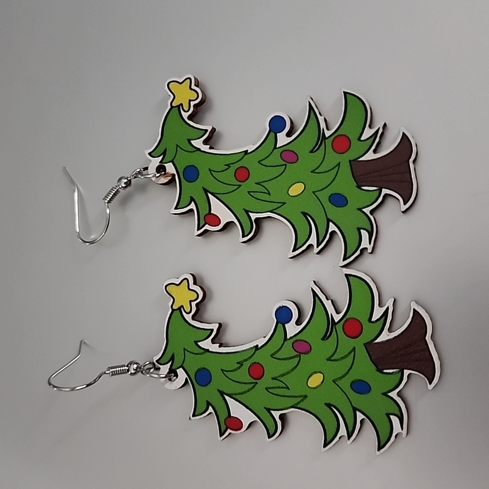 Christmas Earrings Wood Lightweight
